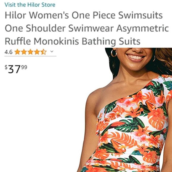 HILOR One Shoulder Asymmetric Ruffle Swimsuit NEW WITH TAGS! - Picture 16 of 16